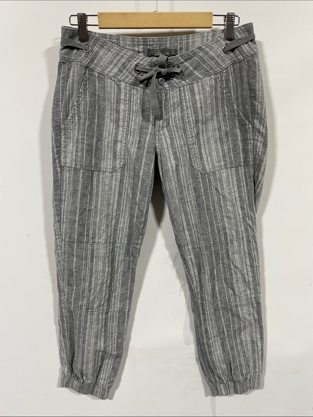 Prana Gray Striped Drawstring Jogger Pants
